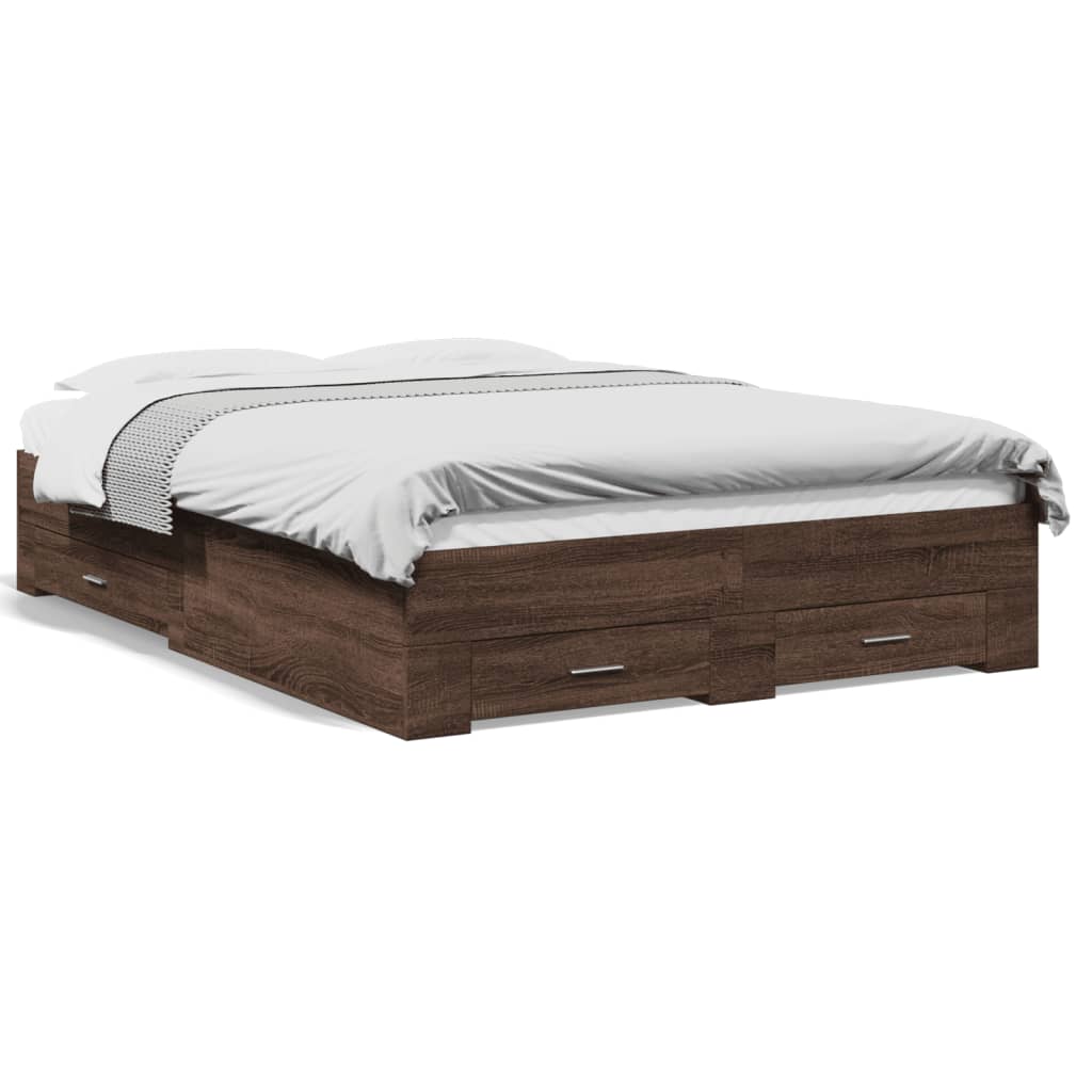 Modern Wooden Double Size 135cm Bed Frame Base With Storage Drawers Wood Beds
