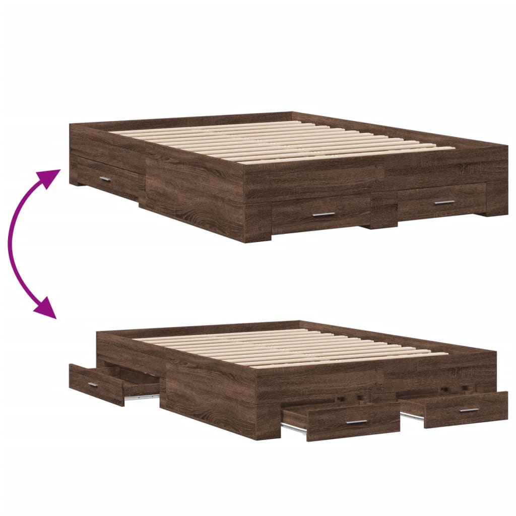 Modern Wooden Double Size 135cm Bed Frame Base With Storage Drawers Wood Beds