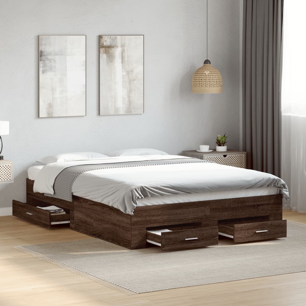 Modern Wooden Double Size 135cm Bed Frame Base With Storage Drawers Wood Beds
