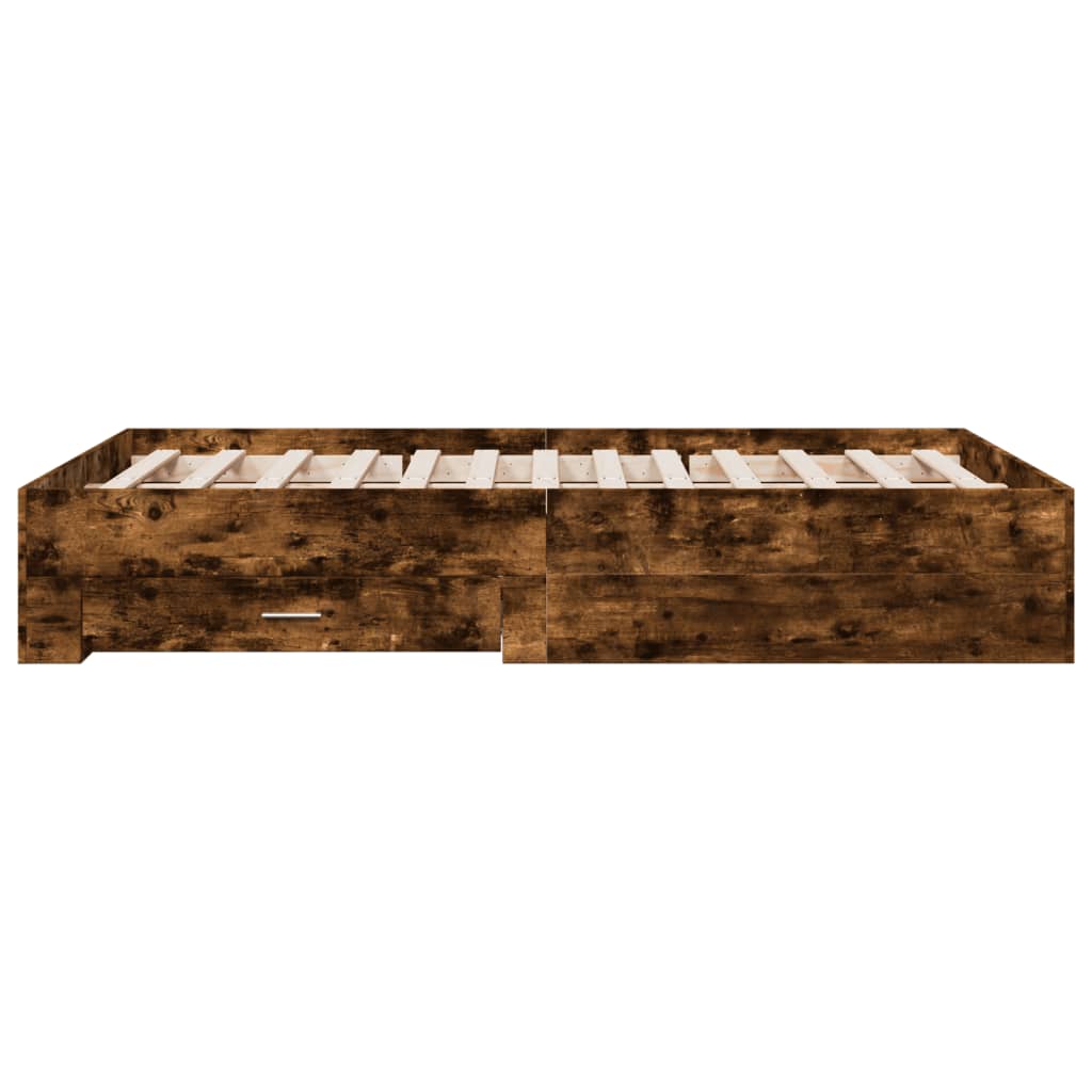 Bed Frame with Drawers without Mattress Smoked Oak 120x190 cm Small Double