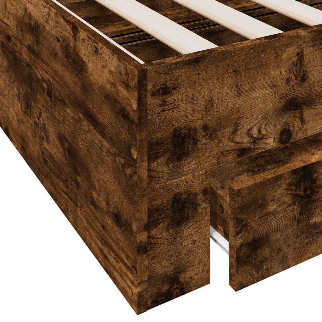 Bed Frame with Drawers without Mattress Smoked Oak 100x200 cm