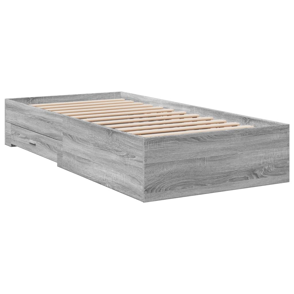 Bed Frame with Drawers without Mattress Grey Sonoma 100x200 cm
