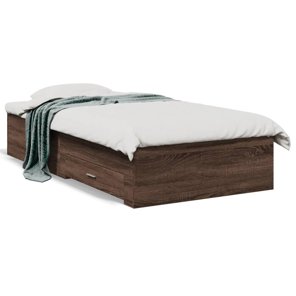 Bed Frame with Drawers without Mattress Brown Oak 100x200 cm