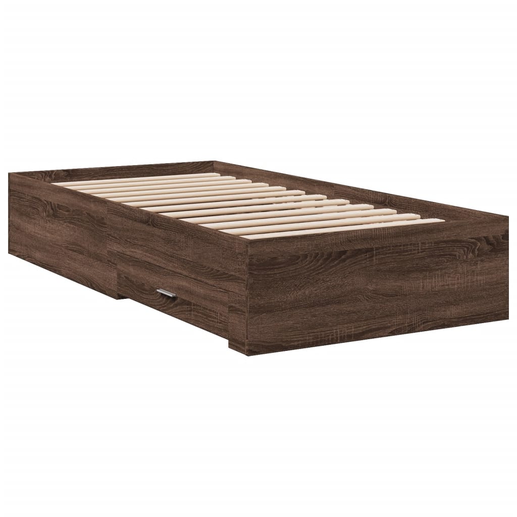 Bed Frame with Drawers without Mattress Brown Oak 100x200 cm