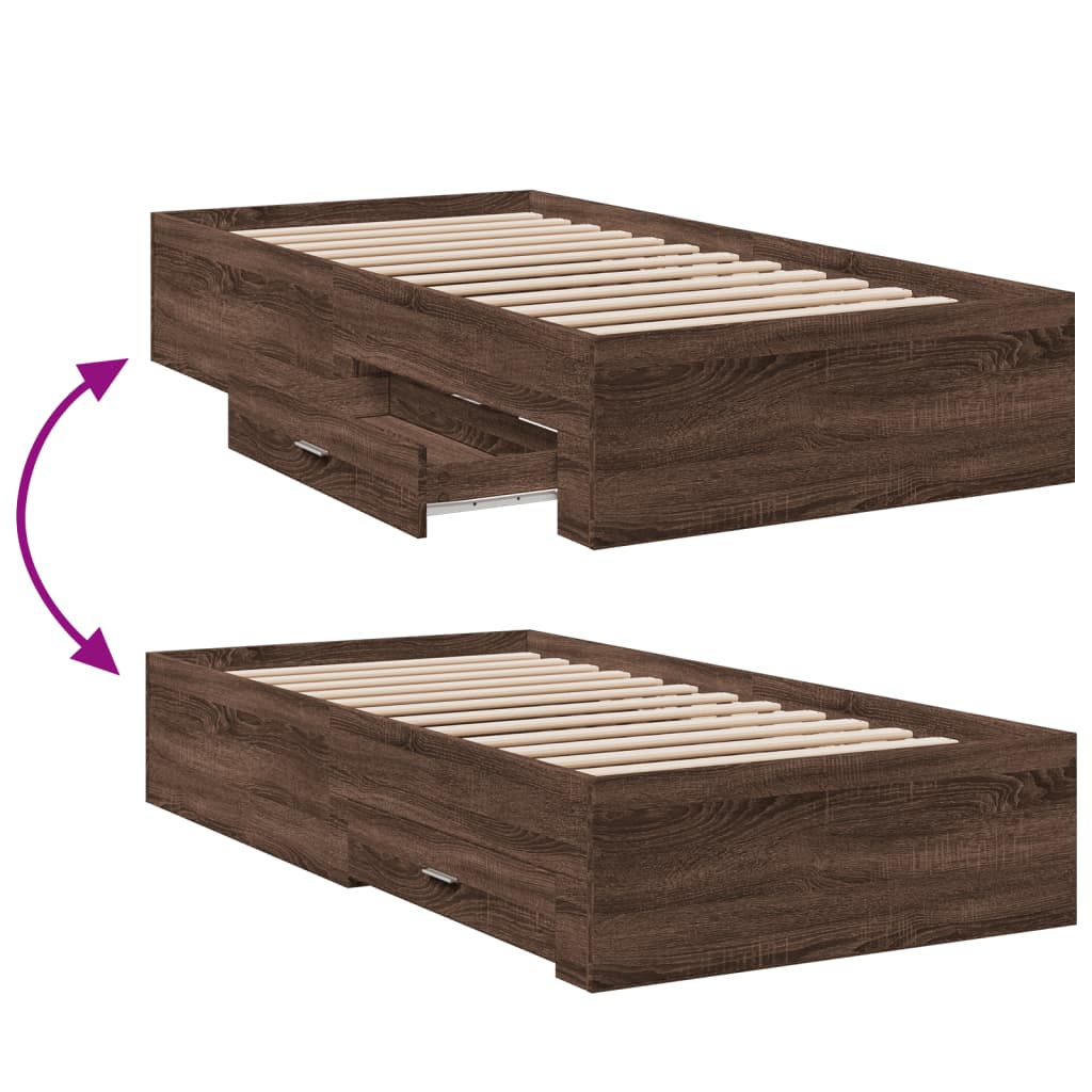Bed Frame with Drawers without Mattress Brown Oak 100x200 cm