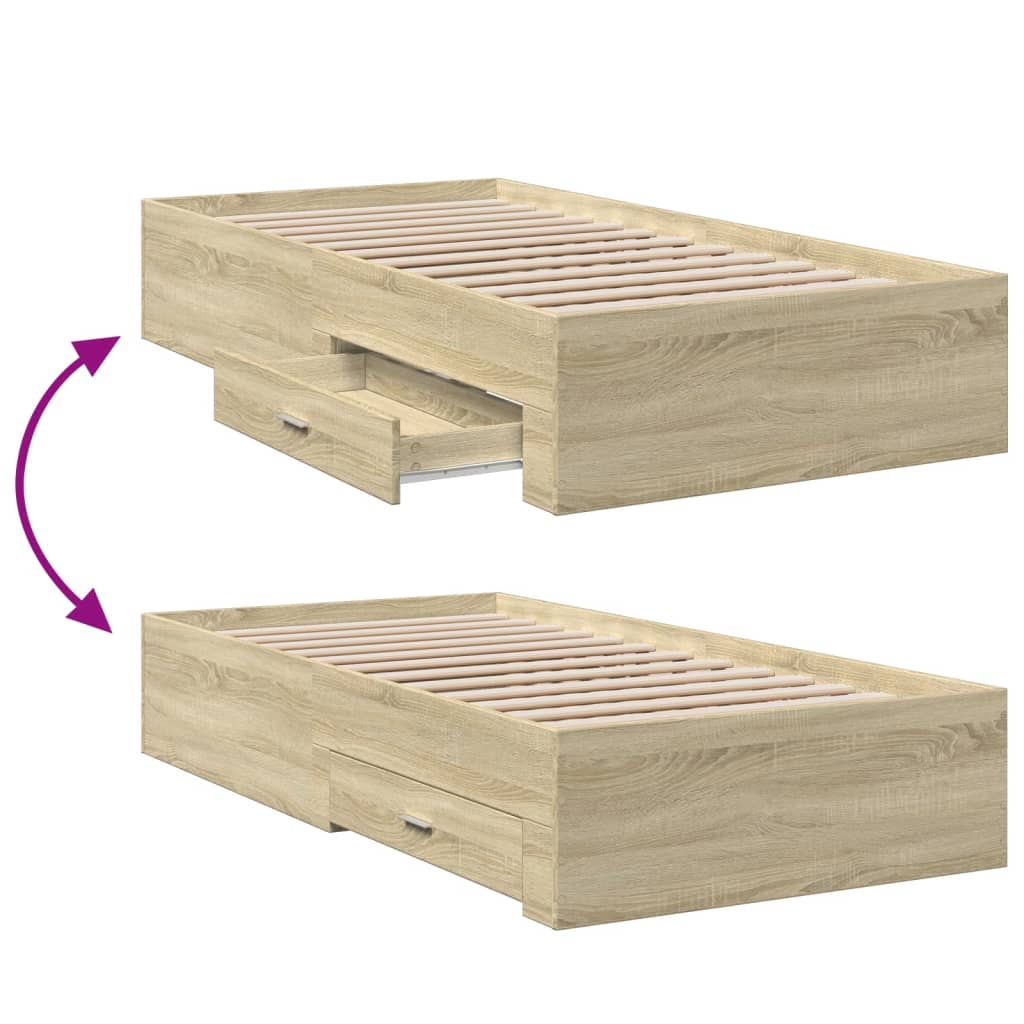 Modern Wooden Single Size 90cm Bed Frame Base With Storage Drawers Wood Beds
