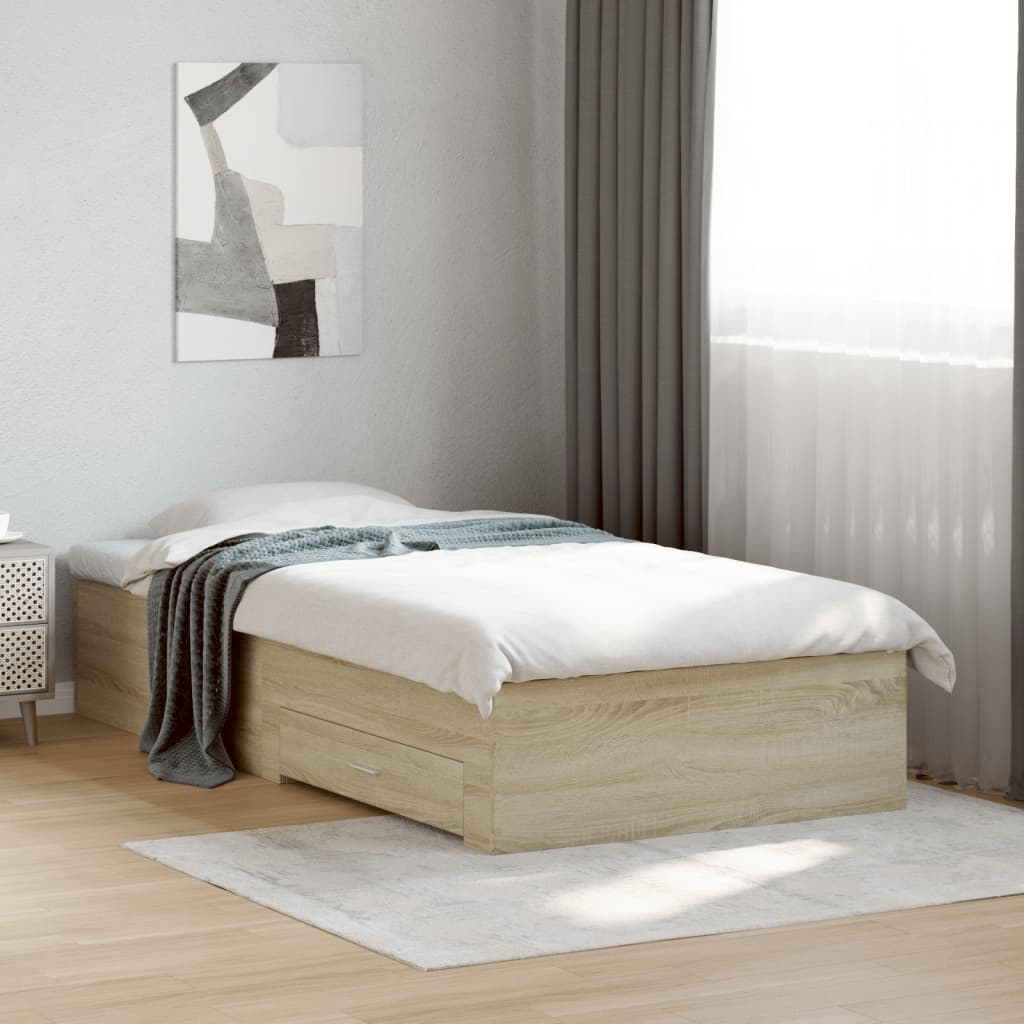 Modern Wooden Single Size 90cm Bed Frame Base With Storage Drawers Wood Beds