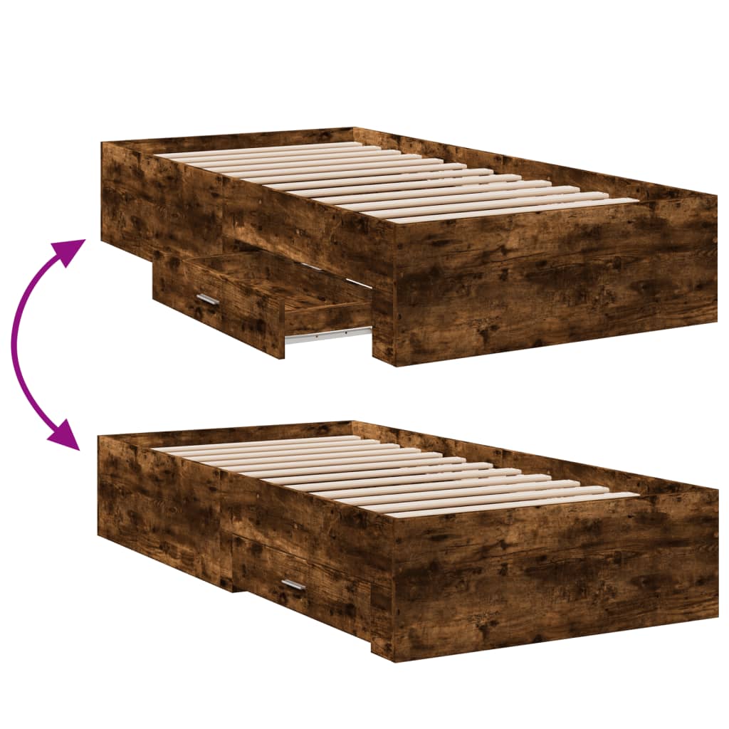 Modern Wooden Single Size 90cm Bed Frame Base With Storage Drawers Wood Beds