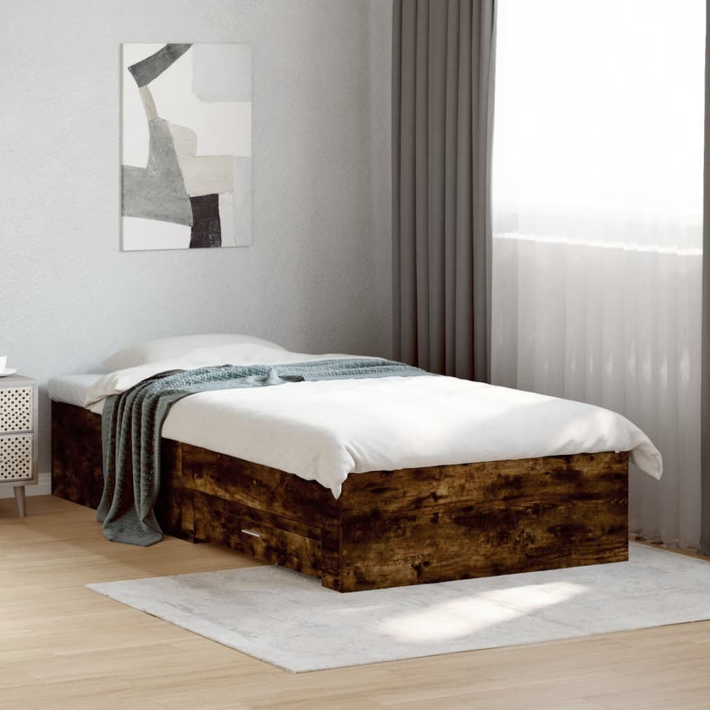 Modern Wooden Single Size 90cm Bed Frame Base With Storage Drawers Wood Beds