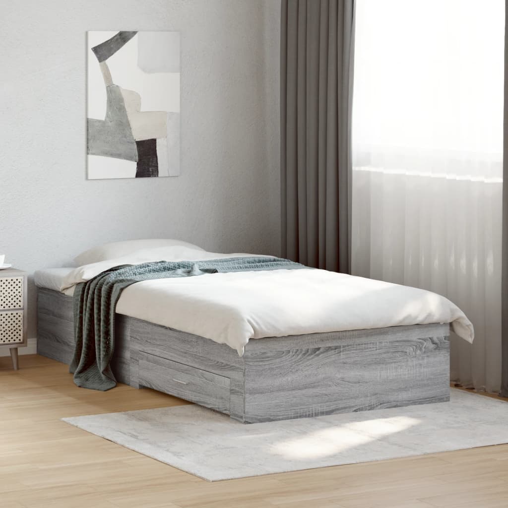 Modern Wooden Single Size 90cm Bed Frame Base With Storage Drawers Wood Beds