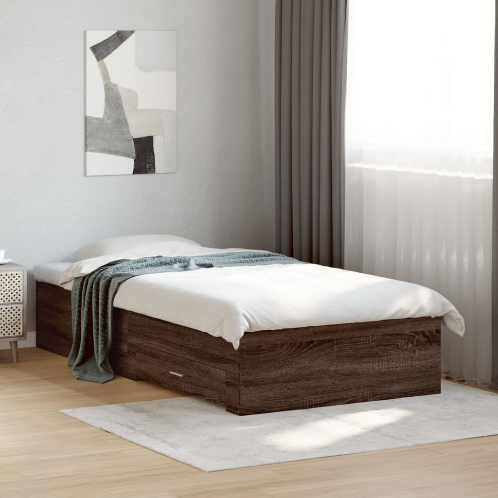 Modern Wooden Single Size 90cm Bed Frame Base With Storage Drawers Wood Beds