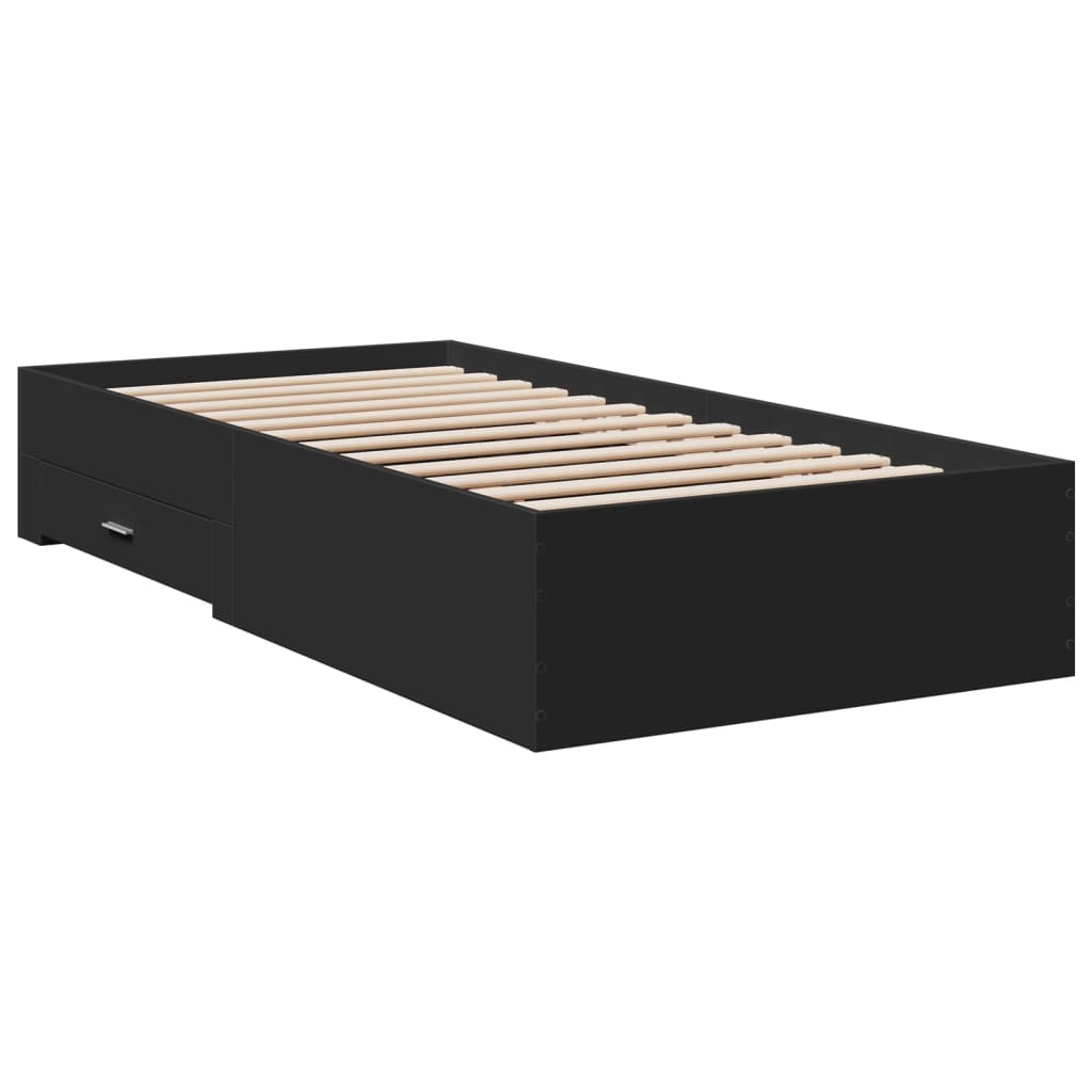 Bed Frame with Drawers without Mattress Black 75x190 cm Small Single