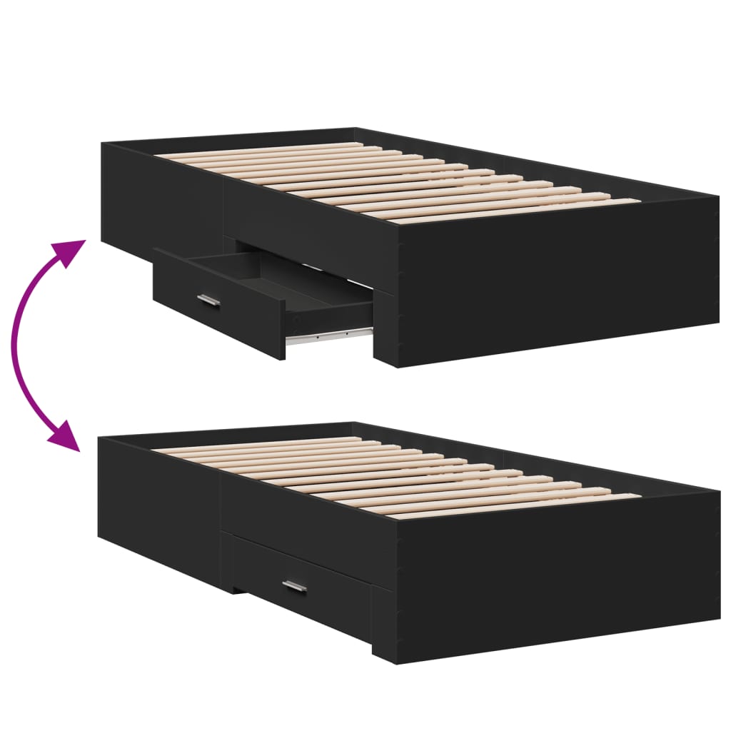 Bed Frame with Drawers without Mattress Black 75x190 cm Small Single