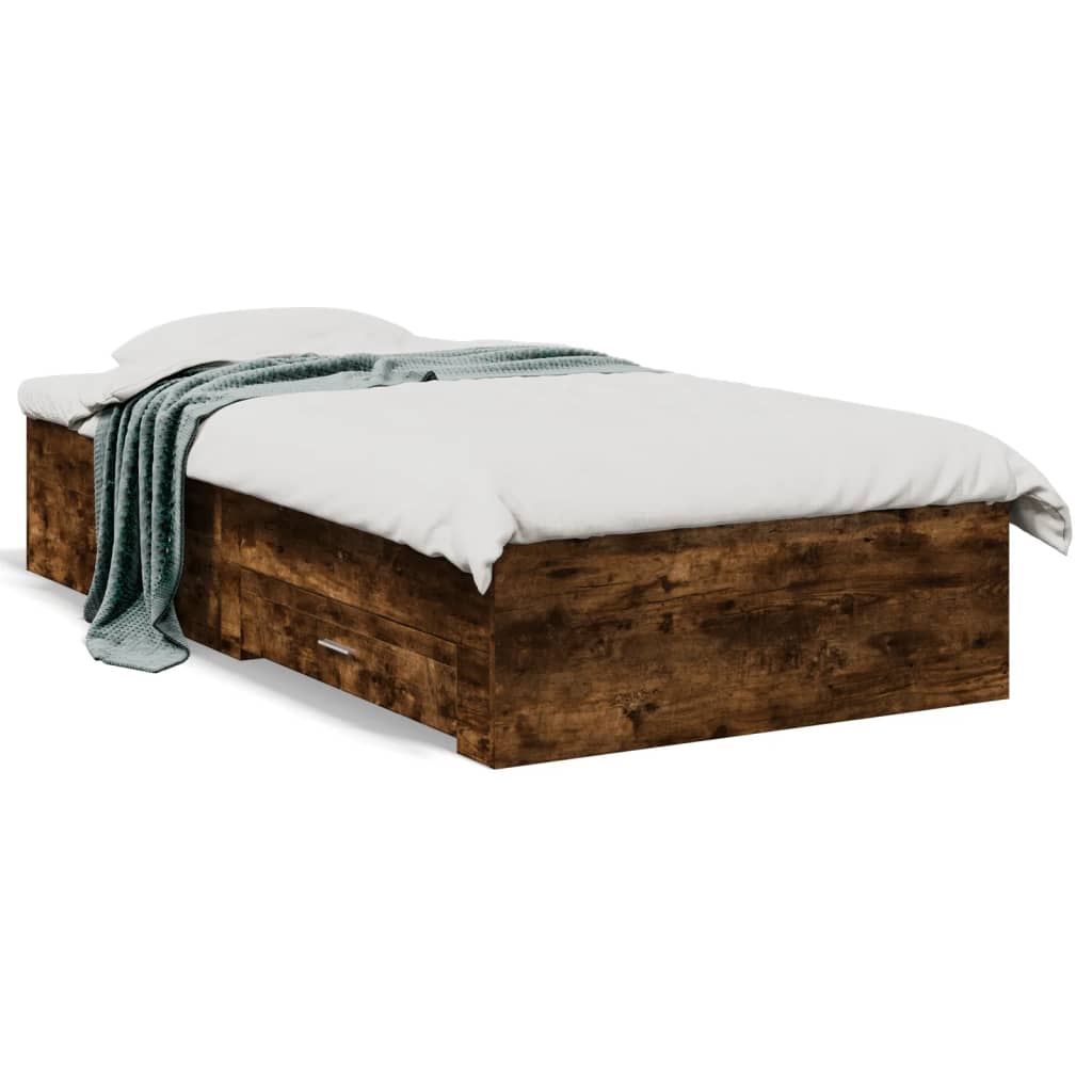 Bed Frame with Drawers without Mattress Smoked Oak 75x190 cm Small Single