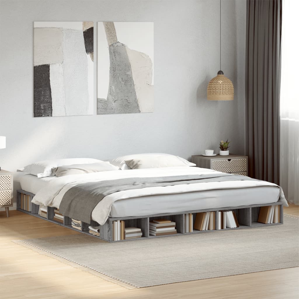 Modern Wooden Emperor Size 2m Bed Frame Base With Under Storage Compartments