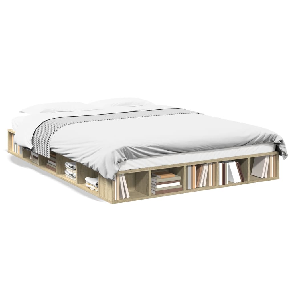 Modern Wooden Queen Size 160cm Bed Frame Base With Under Storage Compartments