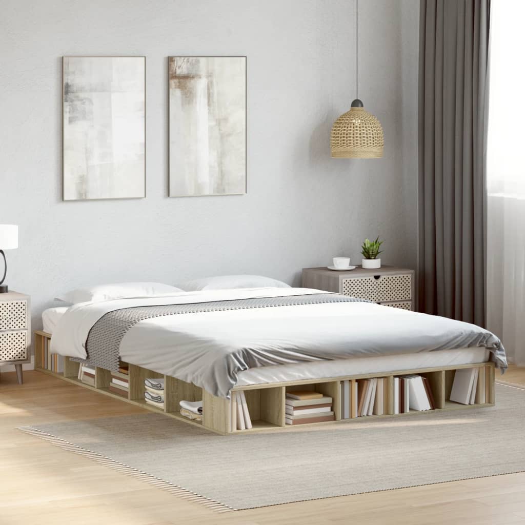 Modern Wooden Queen Size 160cm Bed Frame Base With Under Storage Compartments