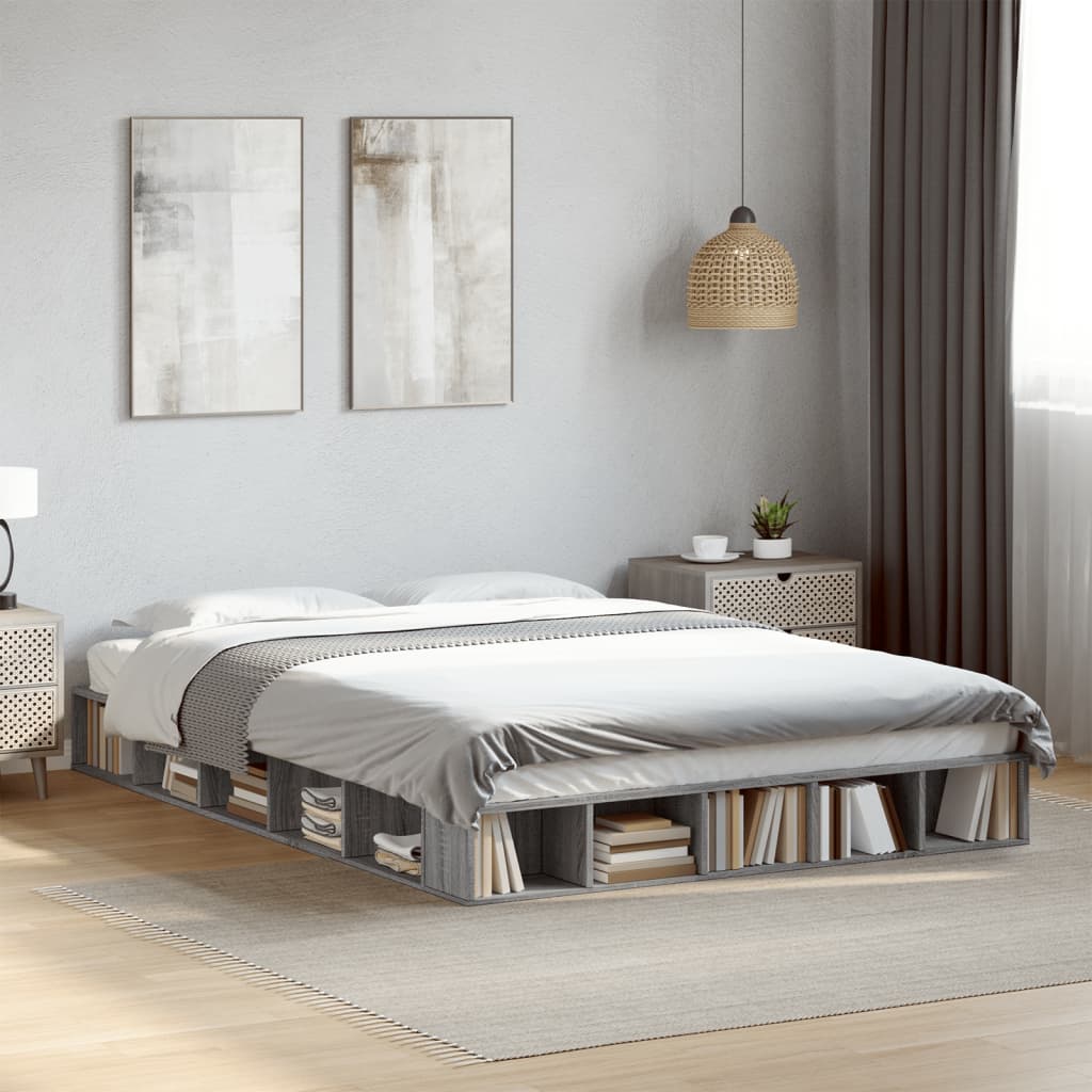 Modern Wooden Queen Size 160cm Bed Frame Base With Under Storage Compartments