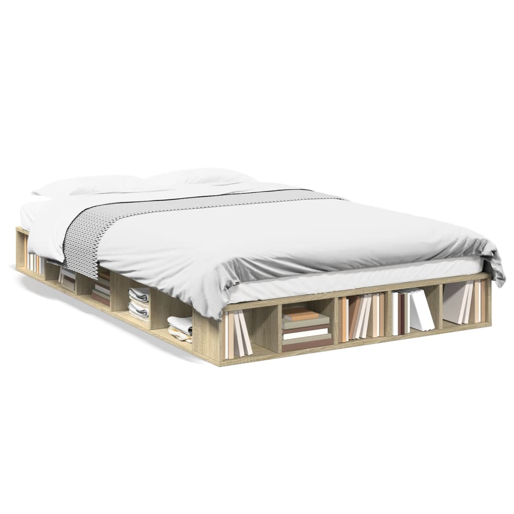 Modern Wooden Double Size 135cm Bed Frame Base With Under Storage Compartments