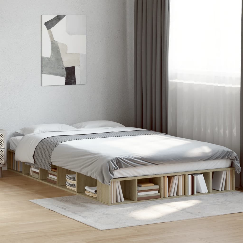 Modern Wooden Double Size 135cm Bed Frame Base With Under Storage Compartments