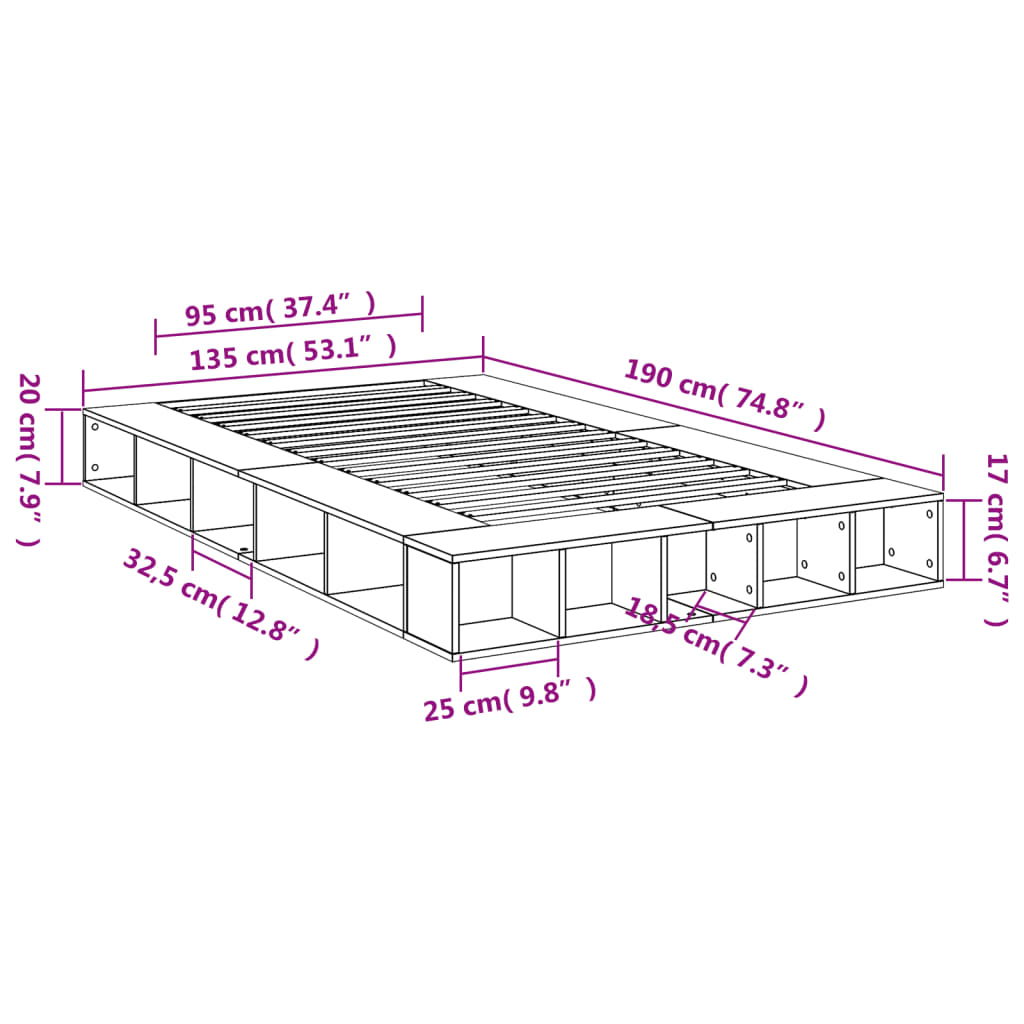 Modern Wooden Double Size 135cm Bed Frame Base With Under Storage Compartments