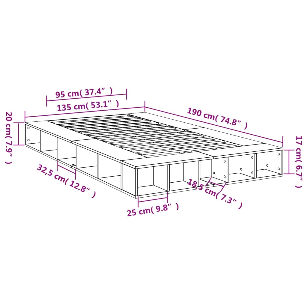 Modern Wooden Double Size 135cm Bed Frame Base With Under Storage Compartments