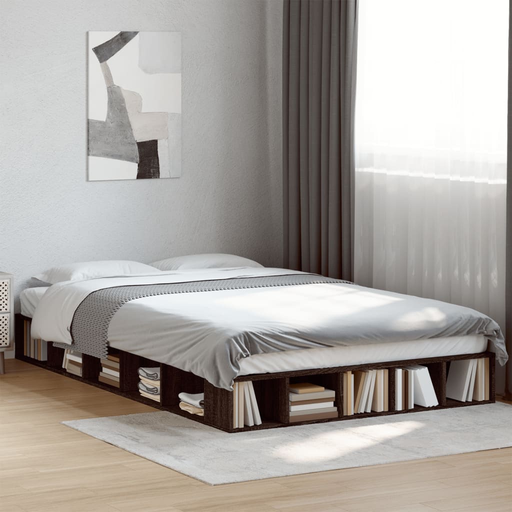 Modern Wooden Double Size 135cm Bed Frame Base With Under Storage Compartments