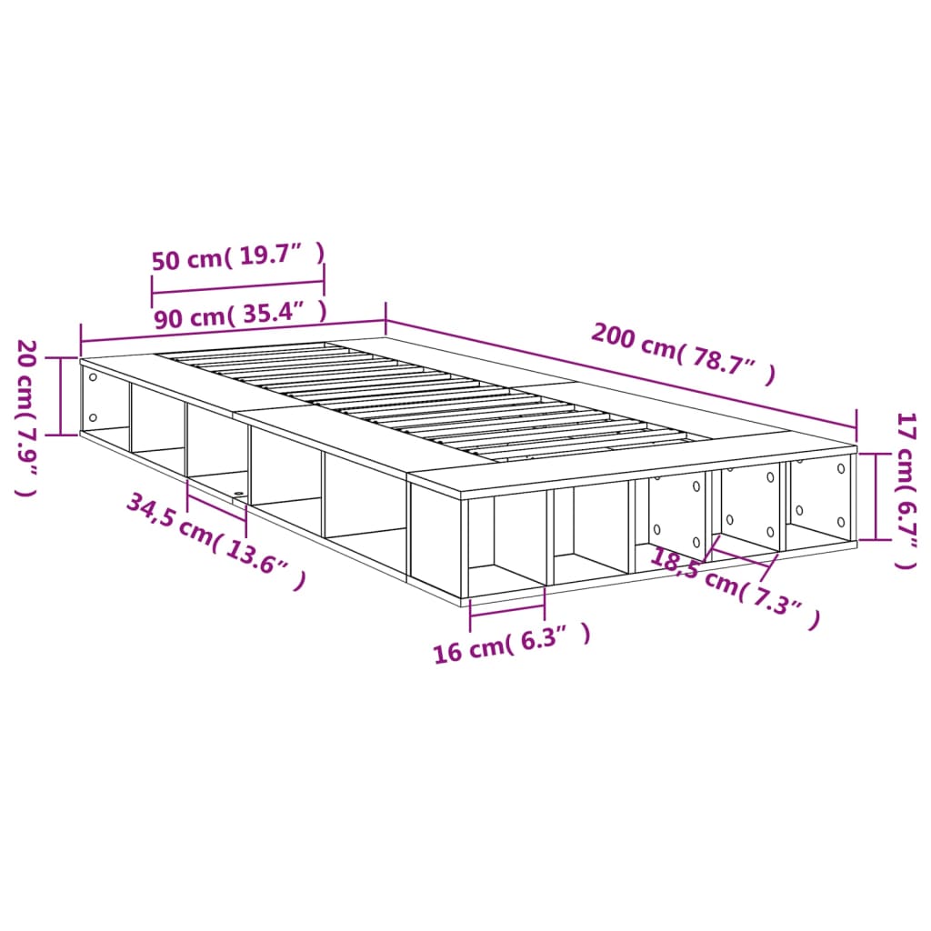 Bed Frame without Mattress Black 90x200 cm