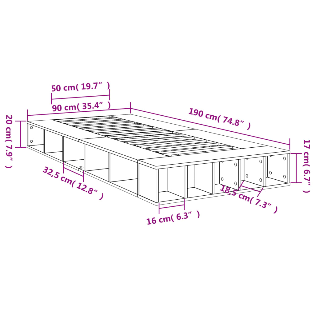 Modern Wooden Single Size 90cm Bed Frame Base With Under Storage Compartments