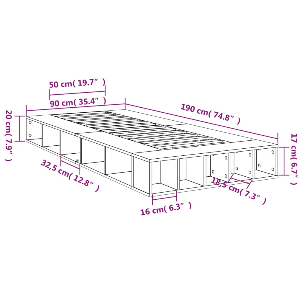 Modern Wooden Single Size 90cm Bed Frame Base With Under Storage Compartments