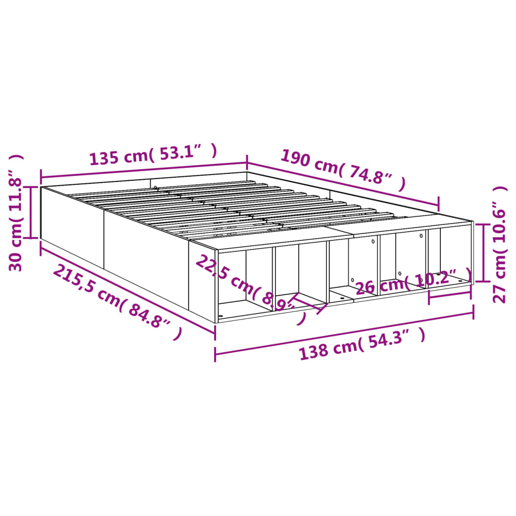 Bed Frame without Mattress Sonoma Oak 135x190 cm Double