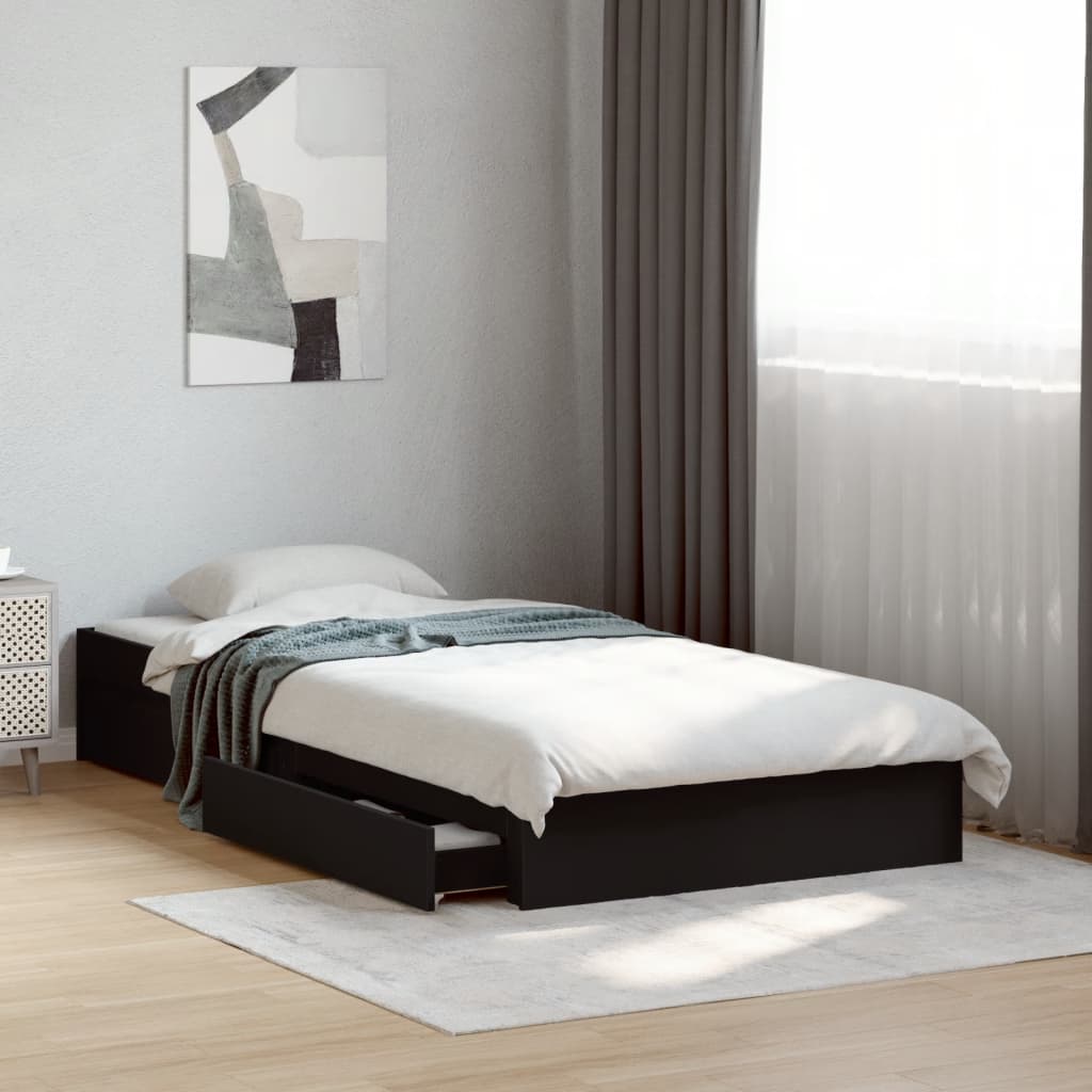 Bed Frame with Drawers without Mattress Black 100x200 cm