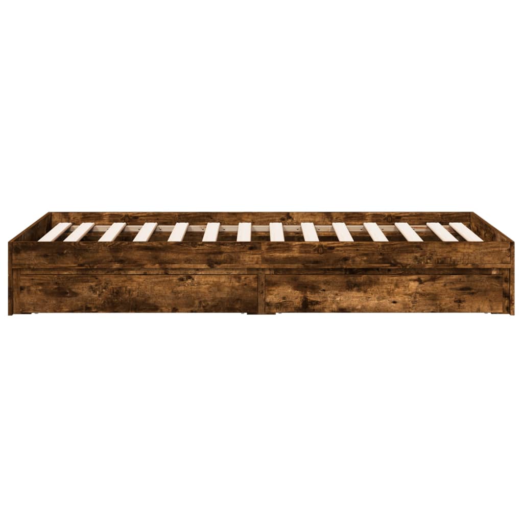 Bed Frame with Drawers without Mattress Smoked Oak 100x200 cm