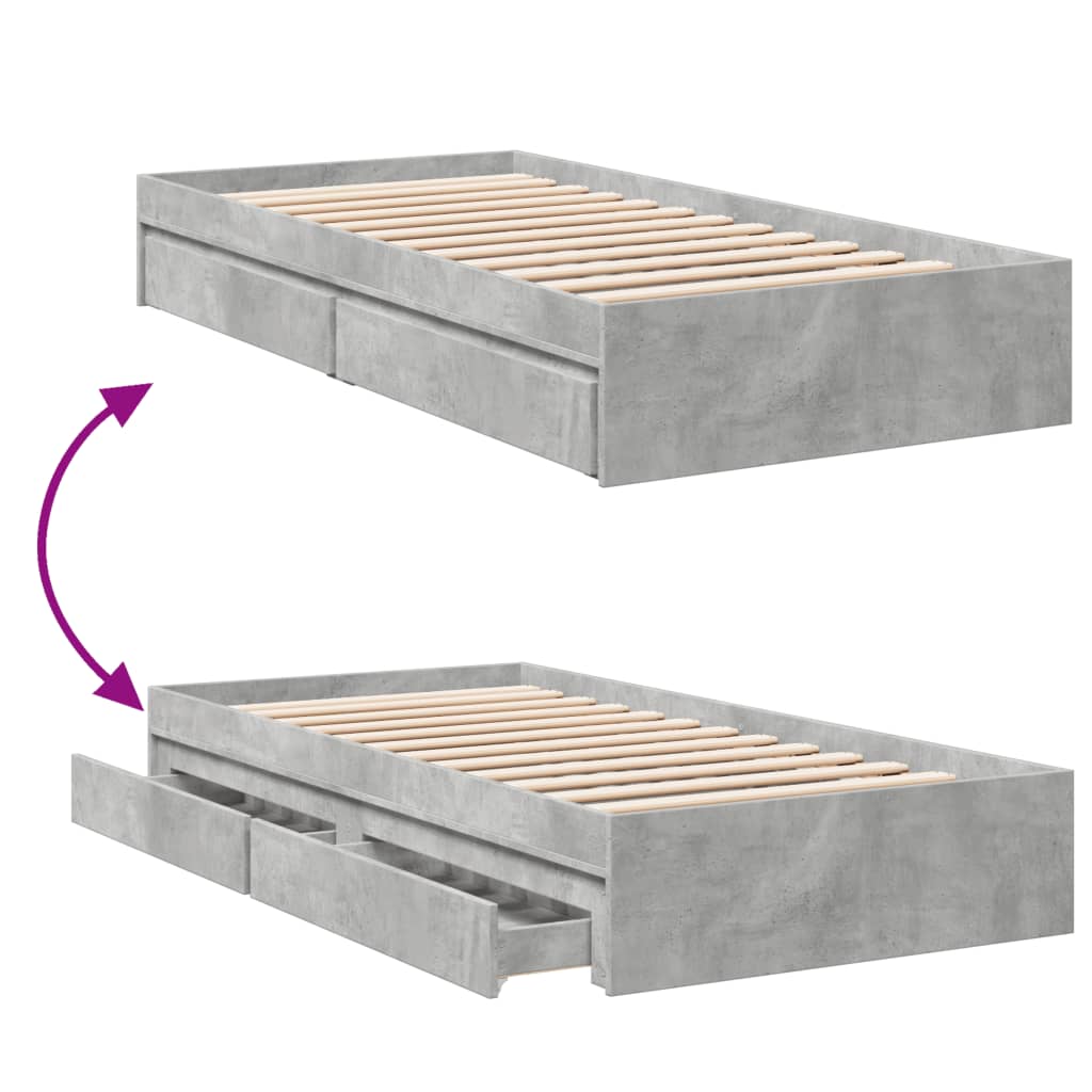 Bed Frame with Drawers without Mattress Concrete Grey 90x200 cm