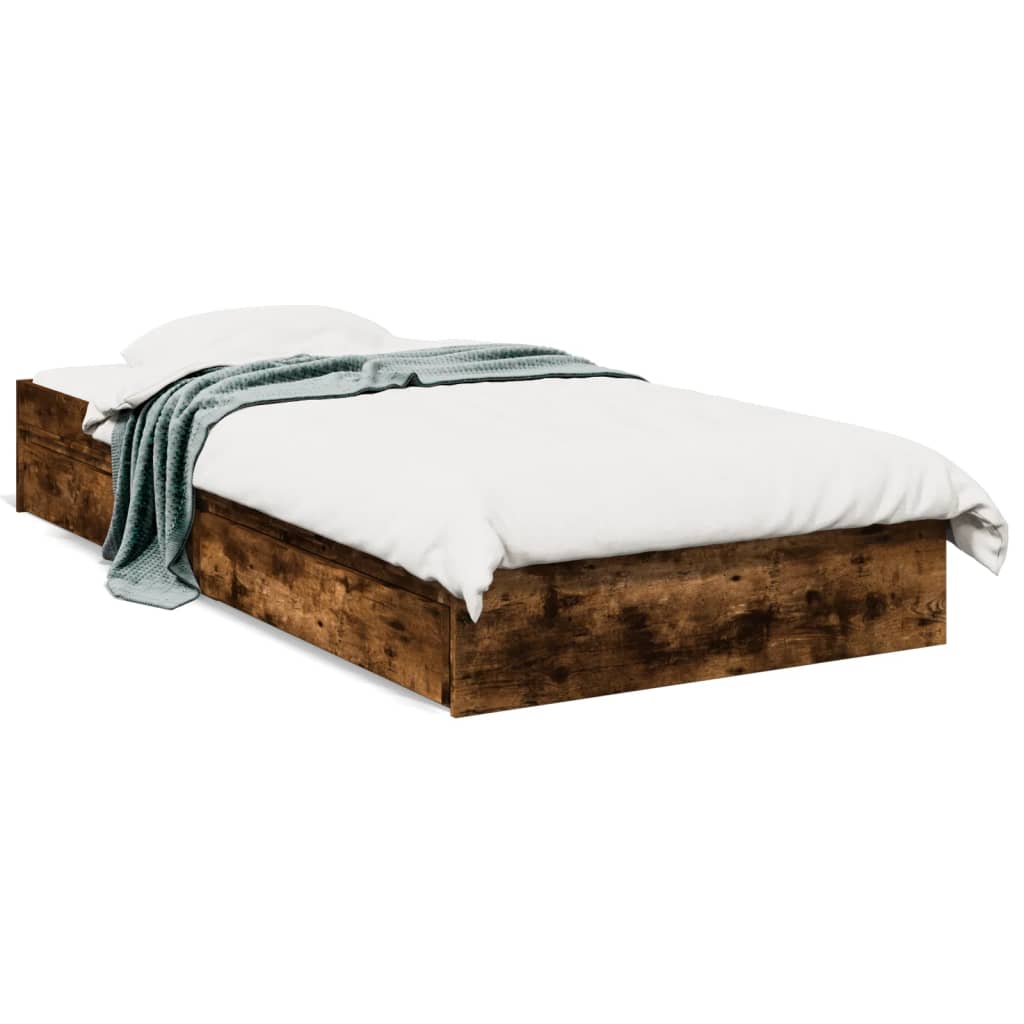 Bed Frame with Drawers without Mattress Smoked Oak 90x200 cm