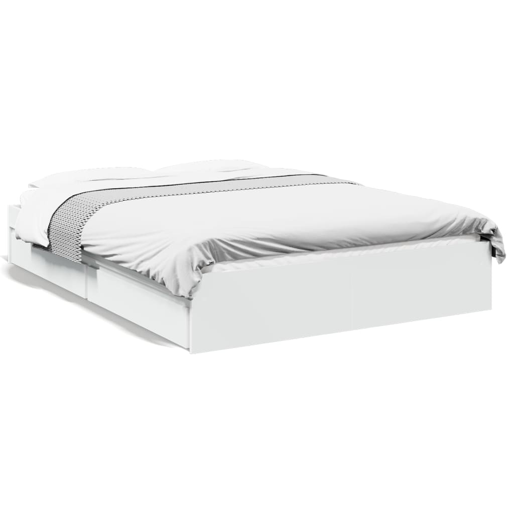 Bed Frame with Drawers without Mattress White 140x190 cm