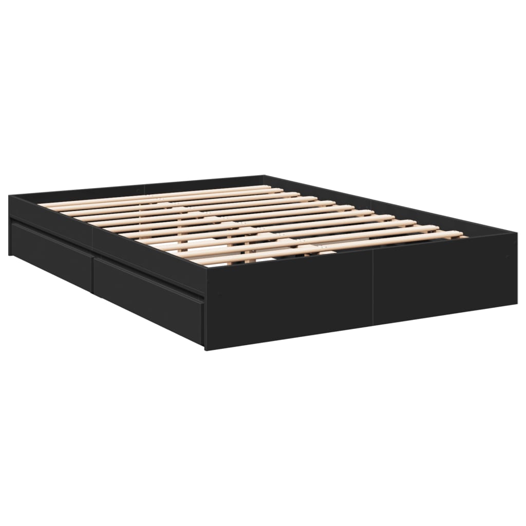 Bed Frame with Drawers without Mattress Black 140x190 cm