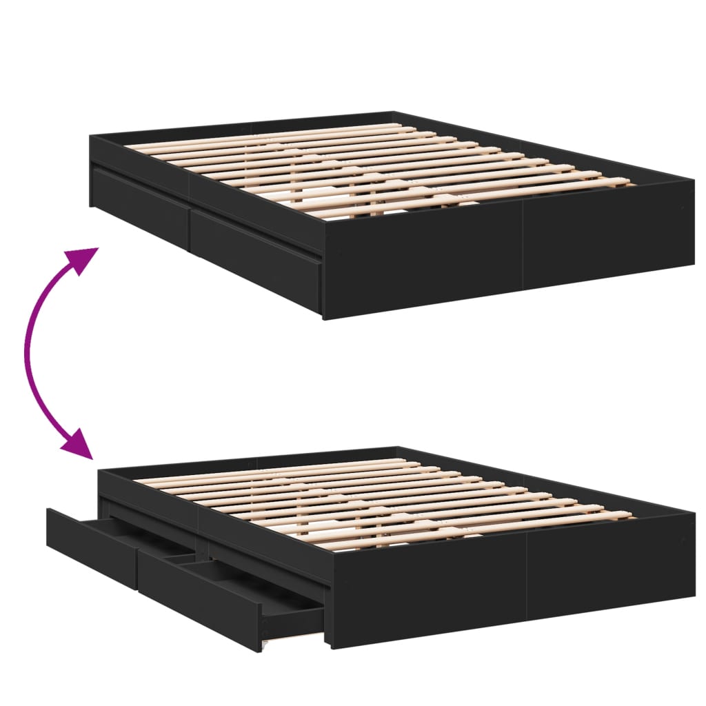 Bed Frame with Drawers without Mattress Black 140x190 cm