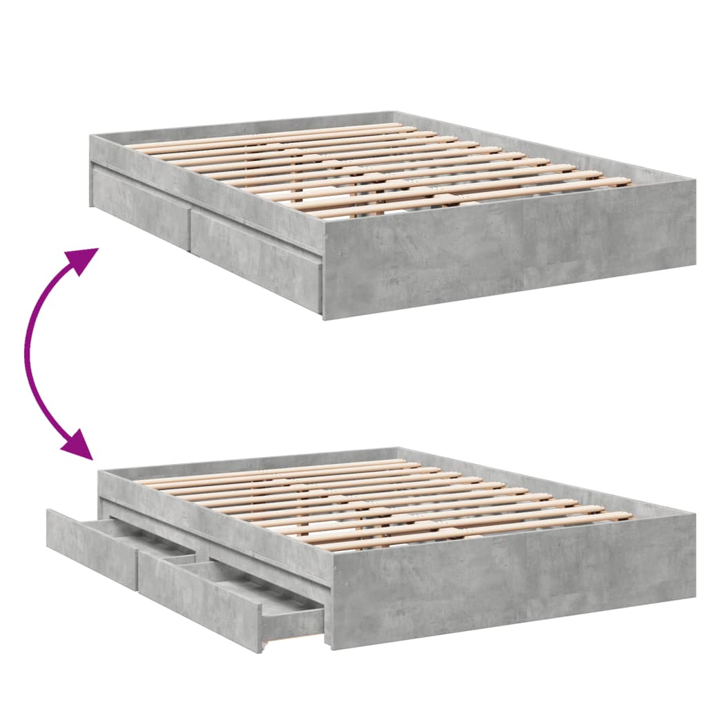 Bed Frame with Drawers without Mattress Concrete Grey 140x190 cm