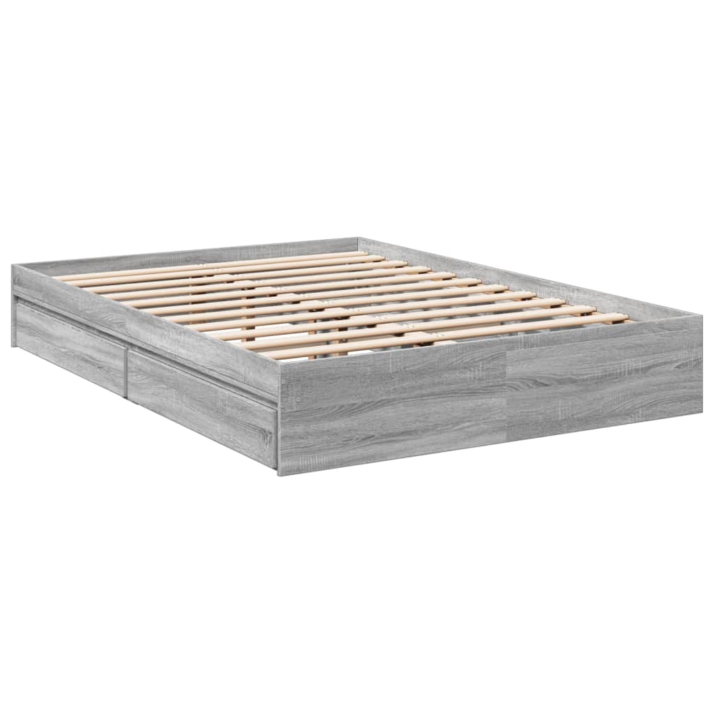 Bed Frame with Drawers without Mattress Grey Sonoma 135x190 cm Double