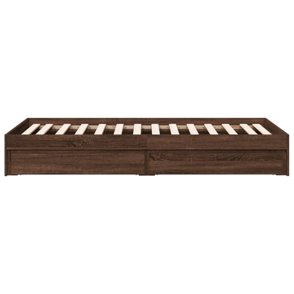 Bed Frame with Drawers without Mattress Brown Oak 90x190 cm Single