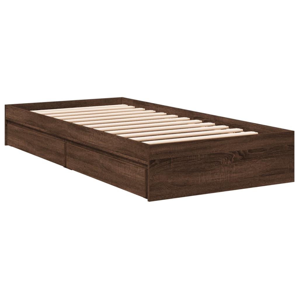 Bed Frame with Drawers without Mattress Brown Oak 90x190 cm Single