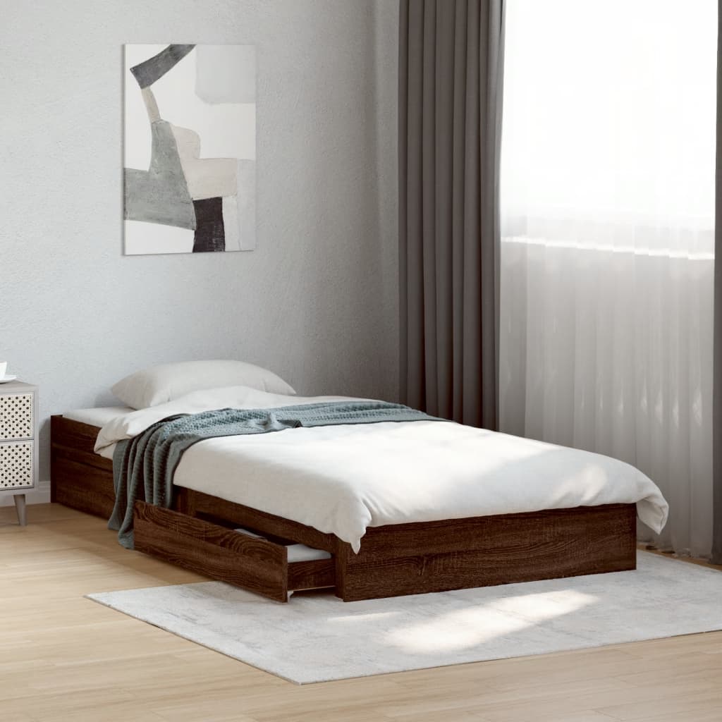 Bed Frame with Drawers without Mattress Brown Oak 90x190 cm Single