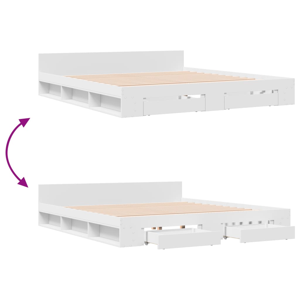Modern Wooden Emperor Size 2m Bed Frame Base With Under Storage & 2 Drawers