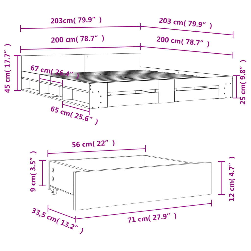 Modern Wooden Emperor Size 2m Bed Frame Base With Under Storage & 2 Drawers