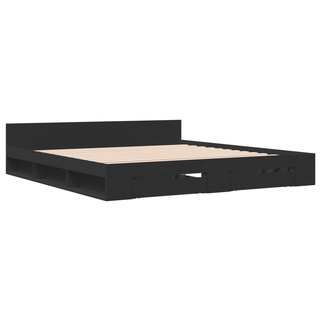 Modern Wooden Emperor Size 2m Bed Frame Base With Under Storage & 2 Drawers