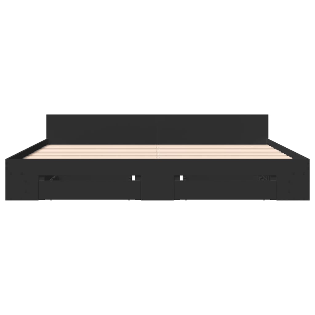 Modern Wooden Emperor Size 2m Bed Frame Base With Under Storage & 2 Drawers