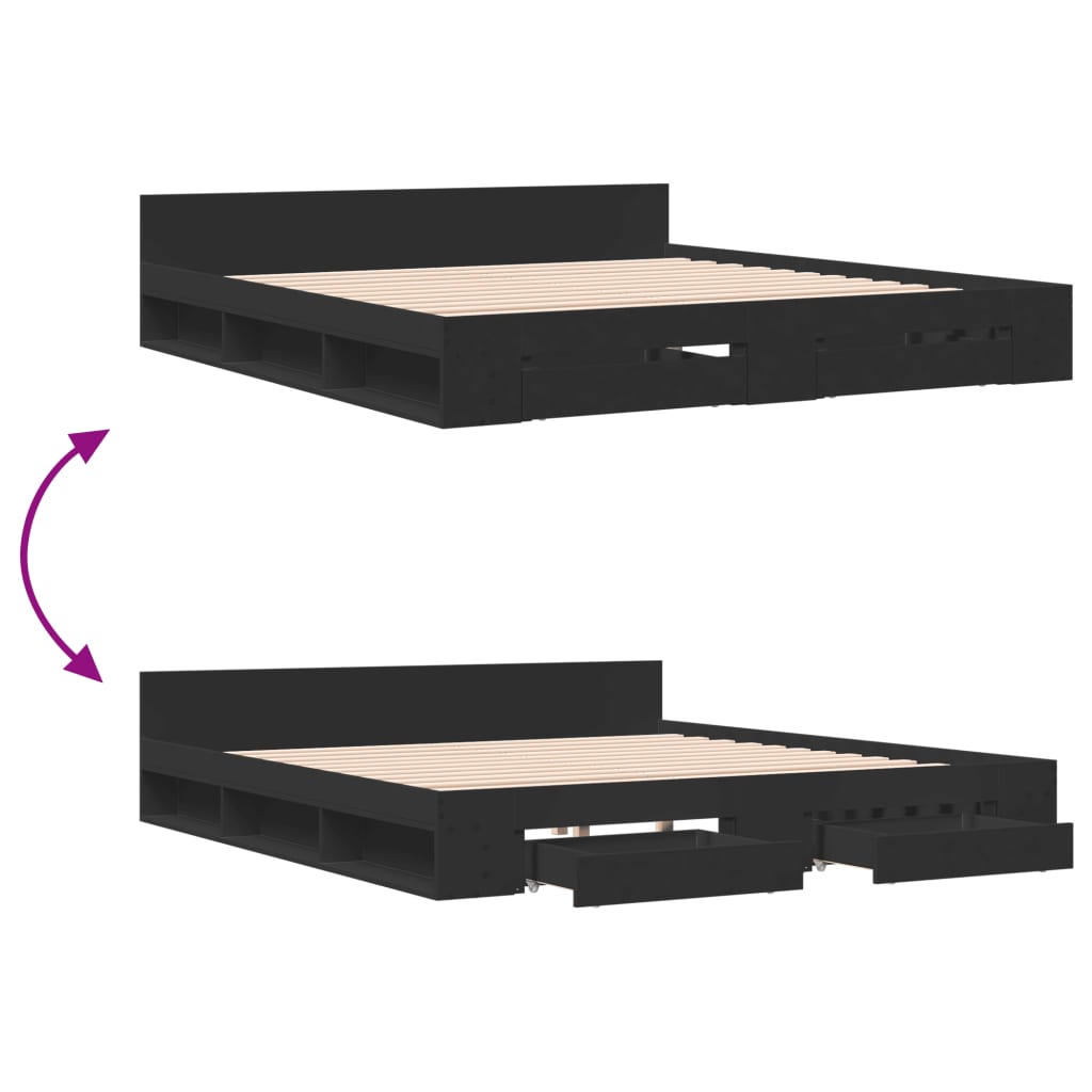 Modern Wooden Emperor Size 2m Bed Frame Base With Under Storage & 2 Drawers