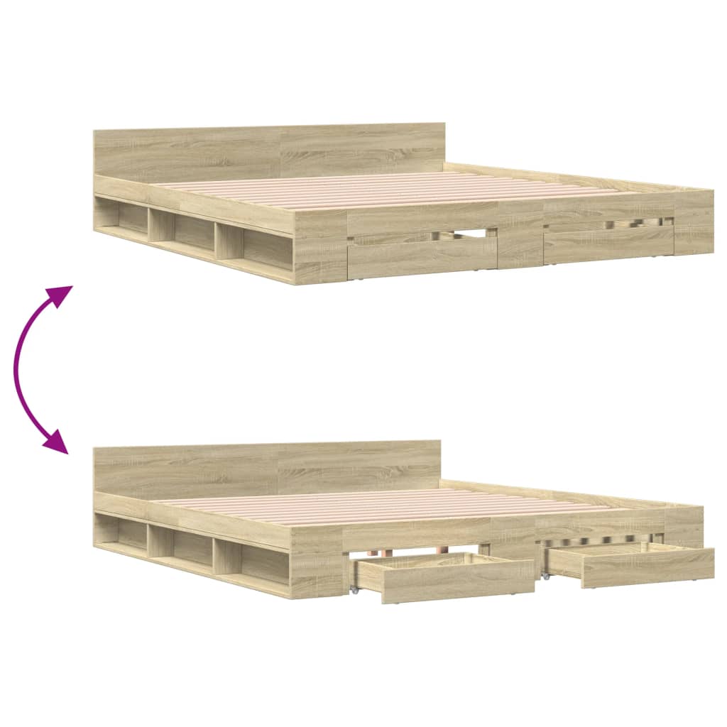Modern Wooden Emperor Size 2m Bed Frame Base With Under Storage & 2 Drawers