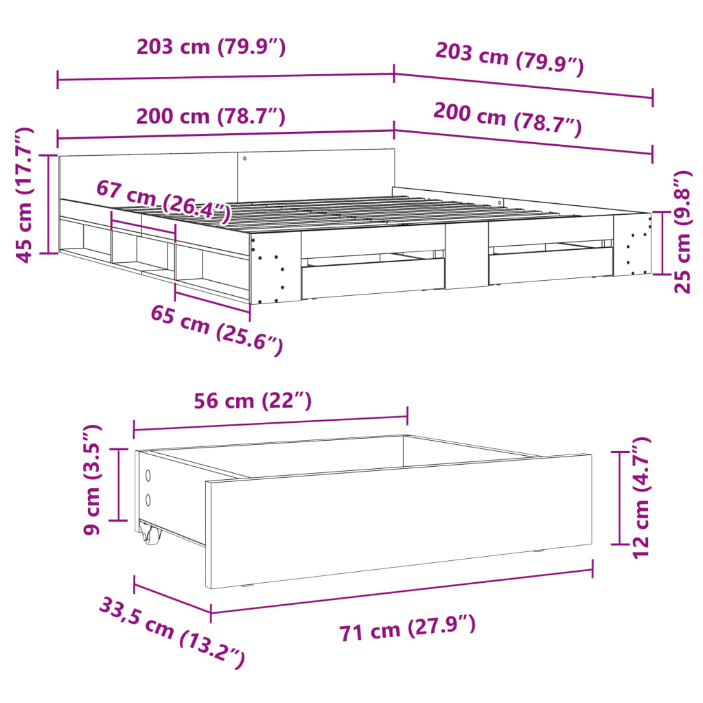 Modern Wooden Emperor Size 2m Bed Frame Base With Under Storage & 2 Drawers